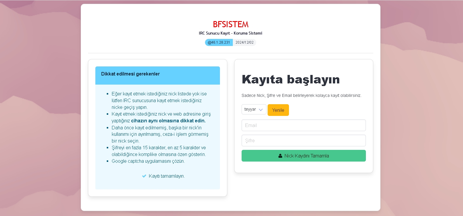 IRCServices - Web kay�t modulu / C - PHP